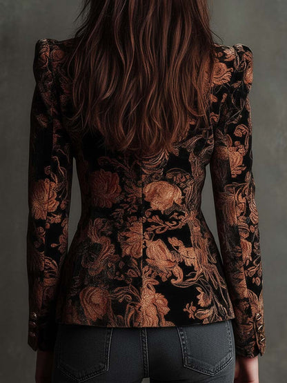 Gloria | Blazer Tailleur Stampato Floreale Nero e Bronzo