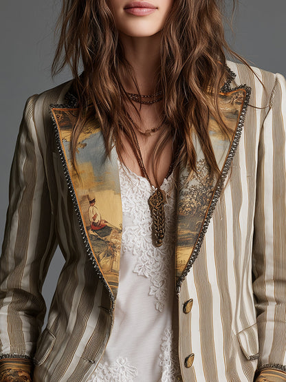 Luciana | Blazer Bohemien a Righe con Collo Stampato