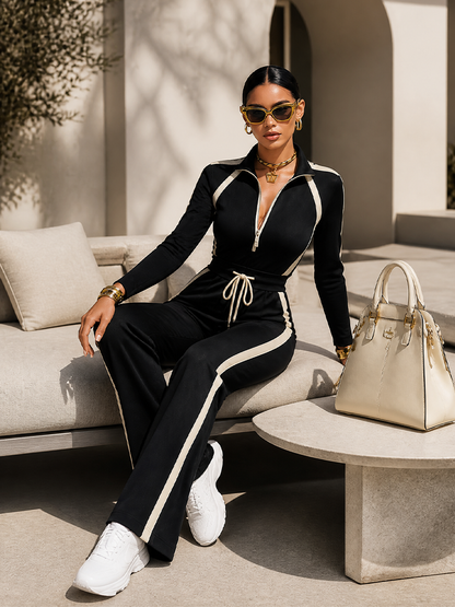 Monica | Completo Nero con Top Mezza Zip e Pantaloni Larghi