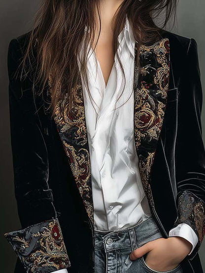 Marzia | Blazer Ajustato Stampato Barocco Nero