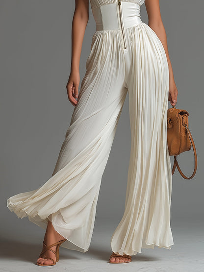 Luisa | Tuta in Chiffon Bianca a Gamba Larga