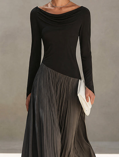 Marina | Abito Maxi Plissettato Bicolore Nero e Grigio