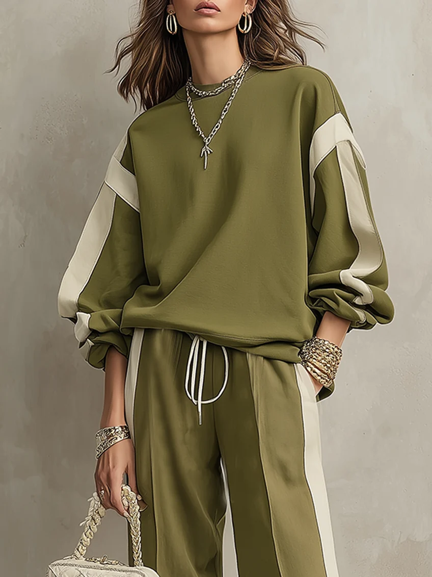Sonia | Completo Casual Verde Oliva con Pantaloni Larghi
