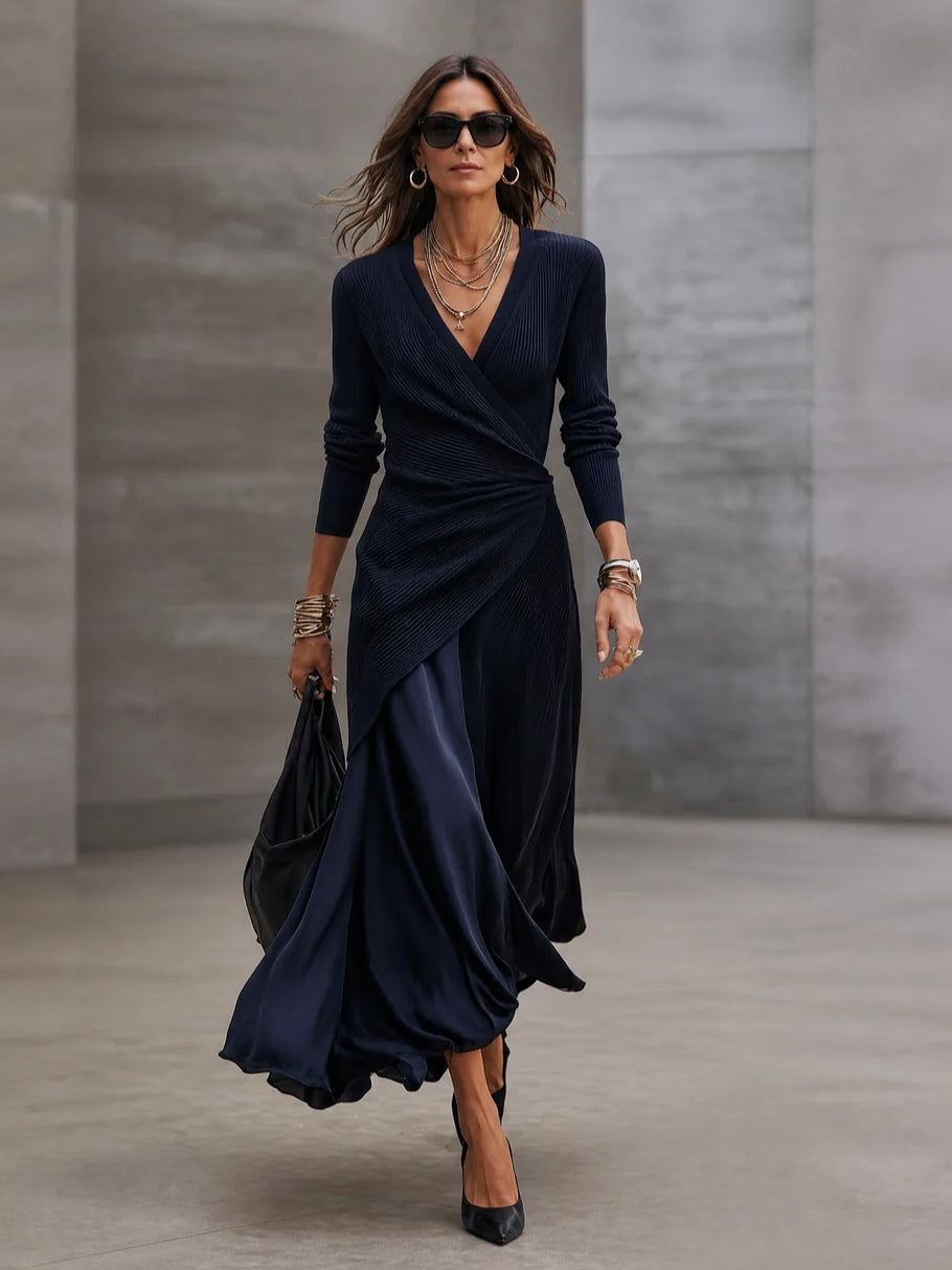 Loredana | Abito Maxi Asimmetrico Blu Navy
