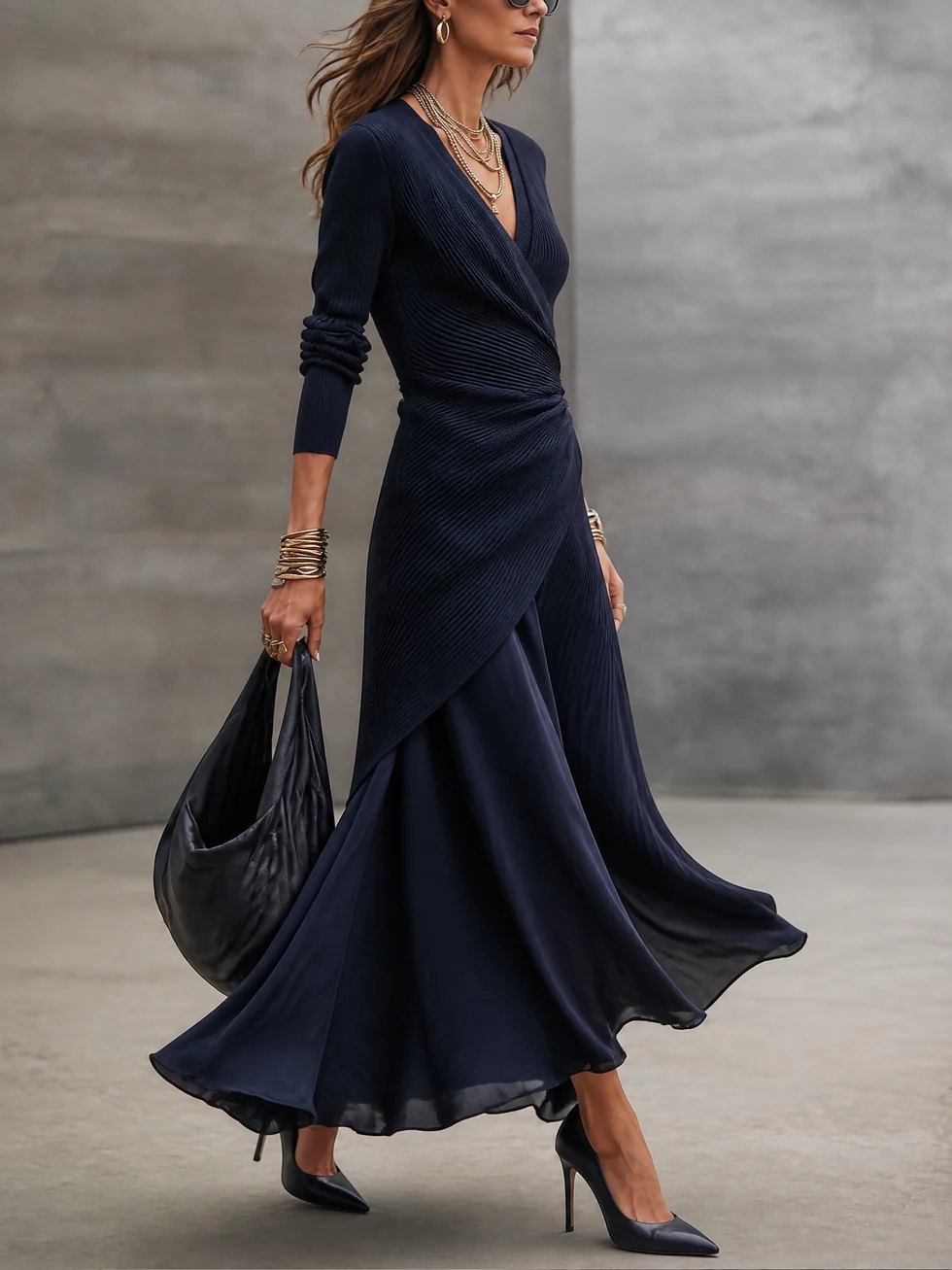 Loredana | Abito Maxi Asimmetrico Blu Navy