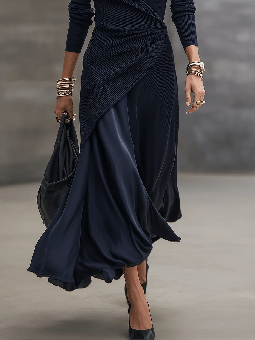 Loredana | Abito Maxi Asimmetrico Blu Navy