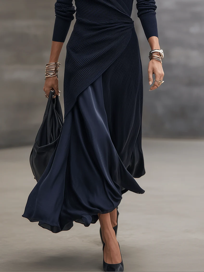 Loredana | Abito Maxi Asimmetrico Blu Navy
