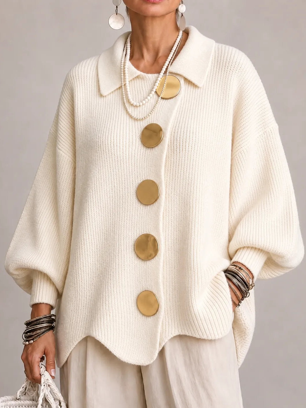 Cardigan oversize avorio