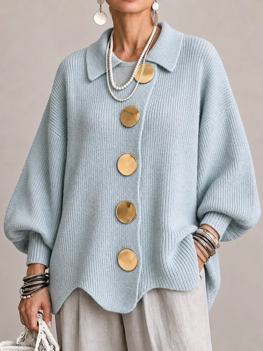 Cardigan oversize blu polvere