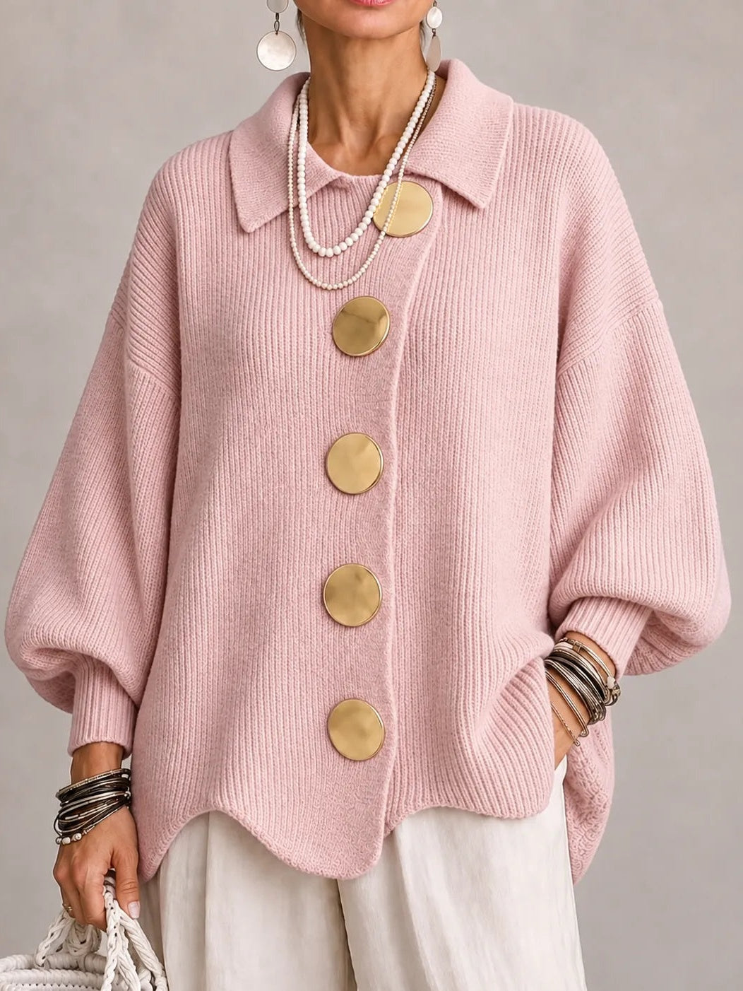 Cardigan oversize rosa cipria