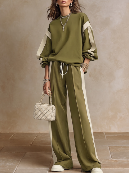 Sonia | Completo Casual Verde Oliva con Pantaloni Larghi